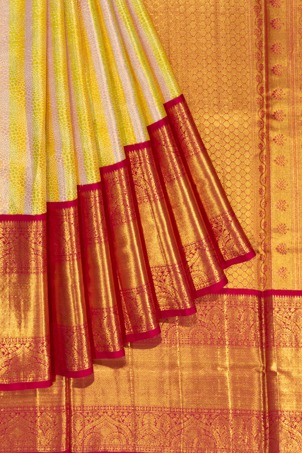 Kanchipuram Silk Tissue Brocade Multicolour Saree