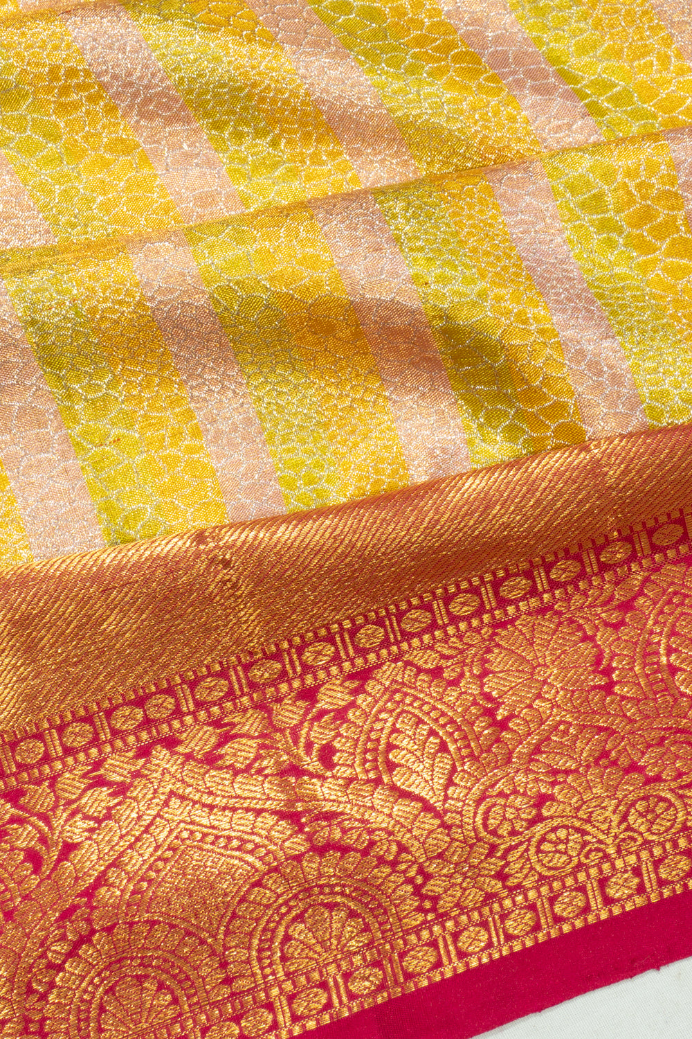 Kanchipuram Silk Tissue Brocade Multicolour Saree