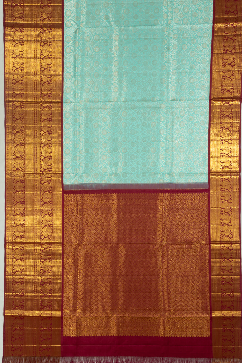 Kanchipuram Silk Tissue Brocade Sky Blue Saree