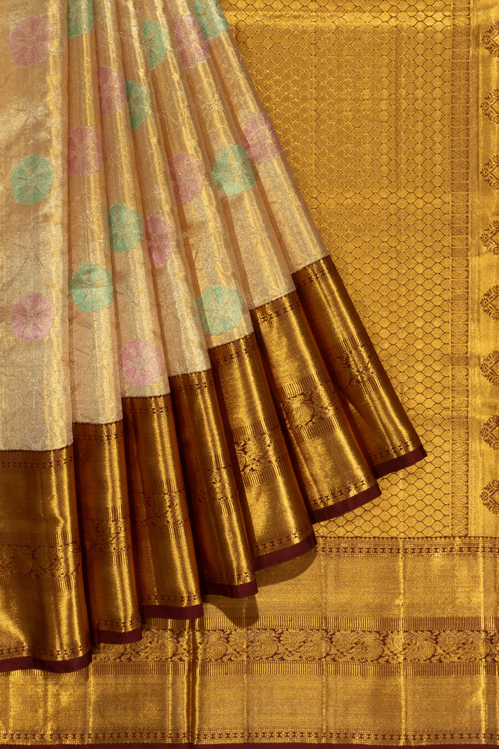 Kanchipuram Silk Tissue Brocade Gold Saree