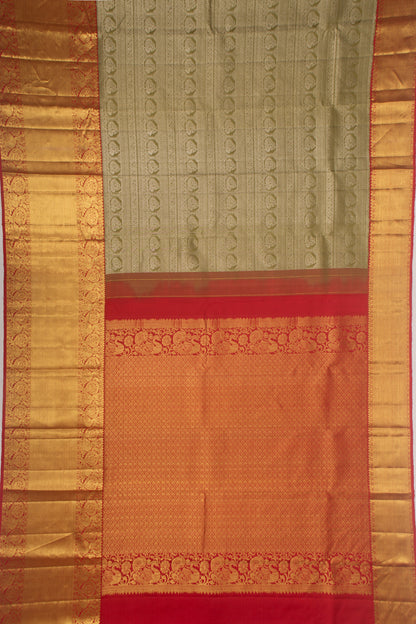 Kanchipuram Silk Horizontal Lines and Butta Mehendi Green Saree