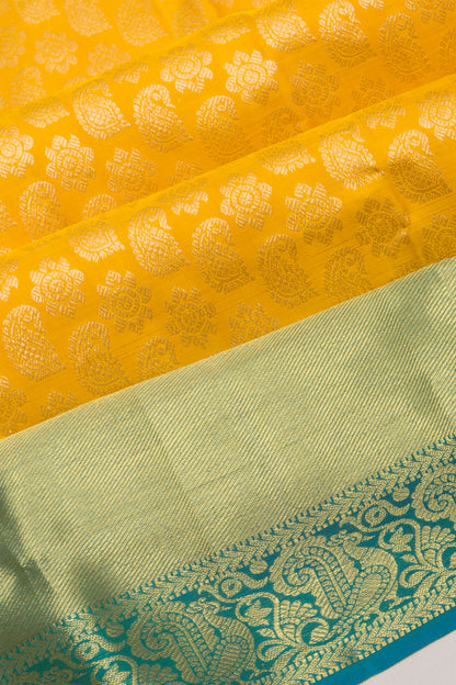 Kanchipuram  Silk Brocade Yellow Saree
