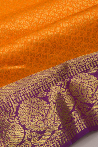 Kanchipuram Silk Brocade Orange Saree