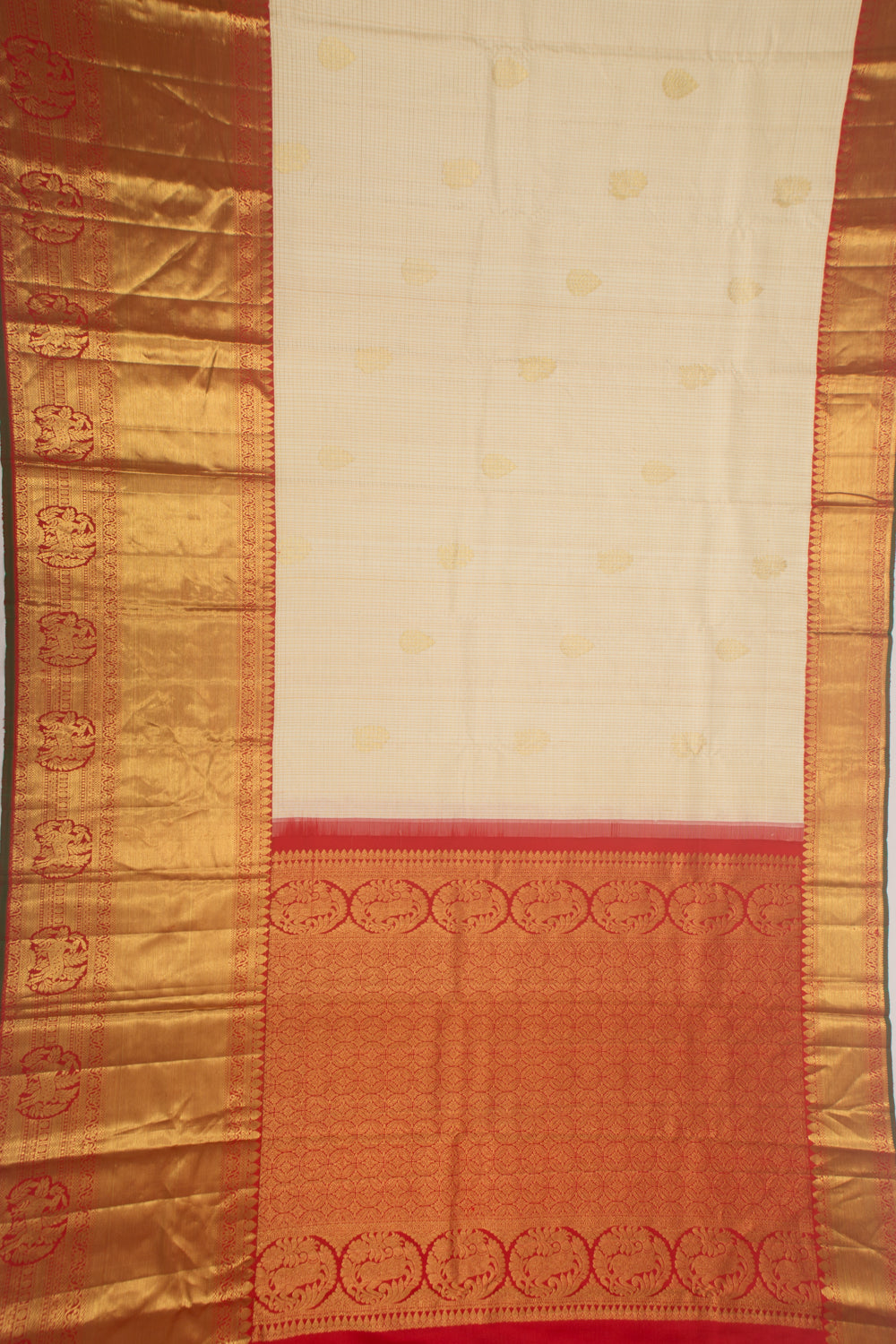 Kanchipuram Silk Checks and Butta Cream Saree