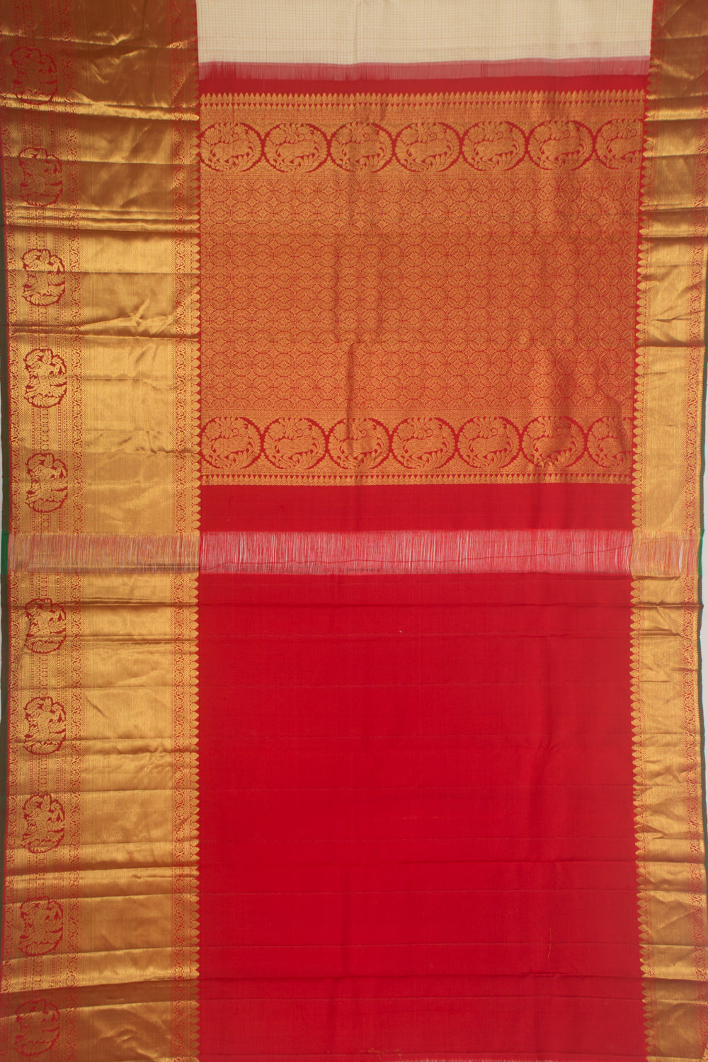 Kanchipuram Silk Checks and Butta Cream Saree