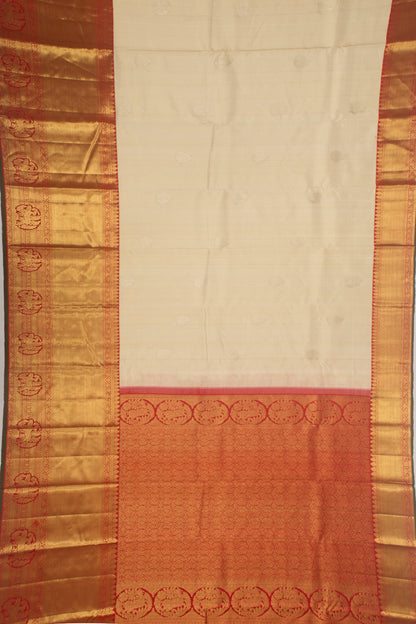 Kanchipuram Silk Vertical Lines and Butta Cream Saree