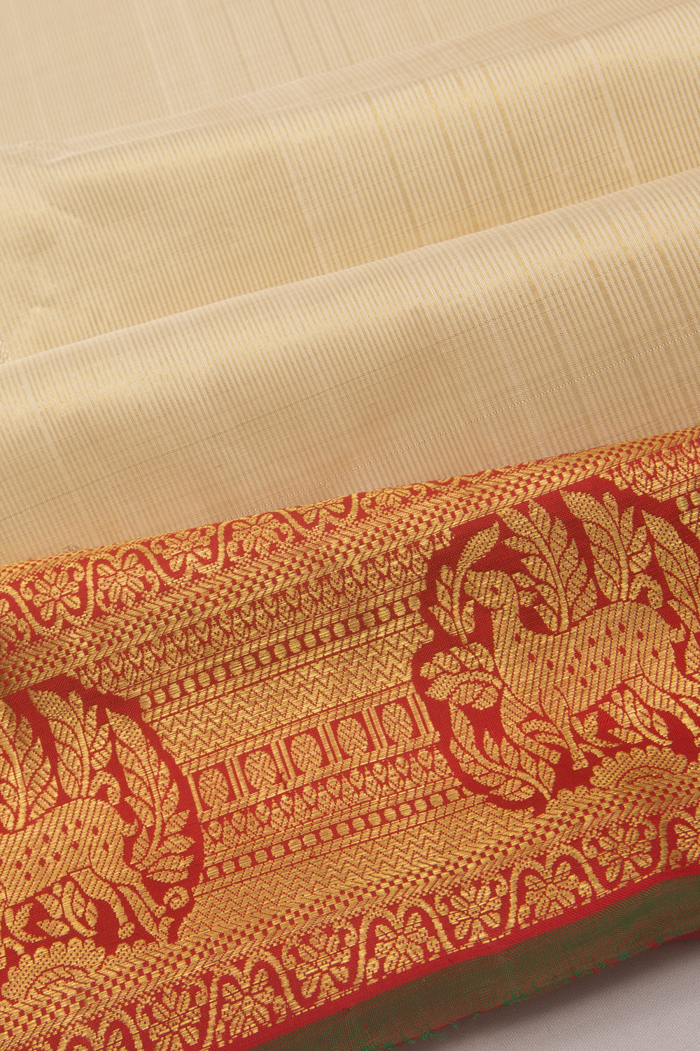 Kanchipuram Silk Vertical Lines and Butta Cream Saree