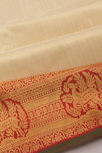 Kanchipuram Silk Vertical Lines and Butta Cream Saree