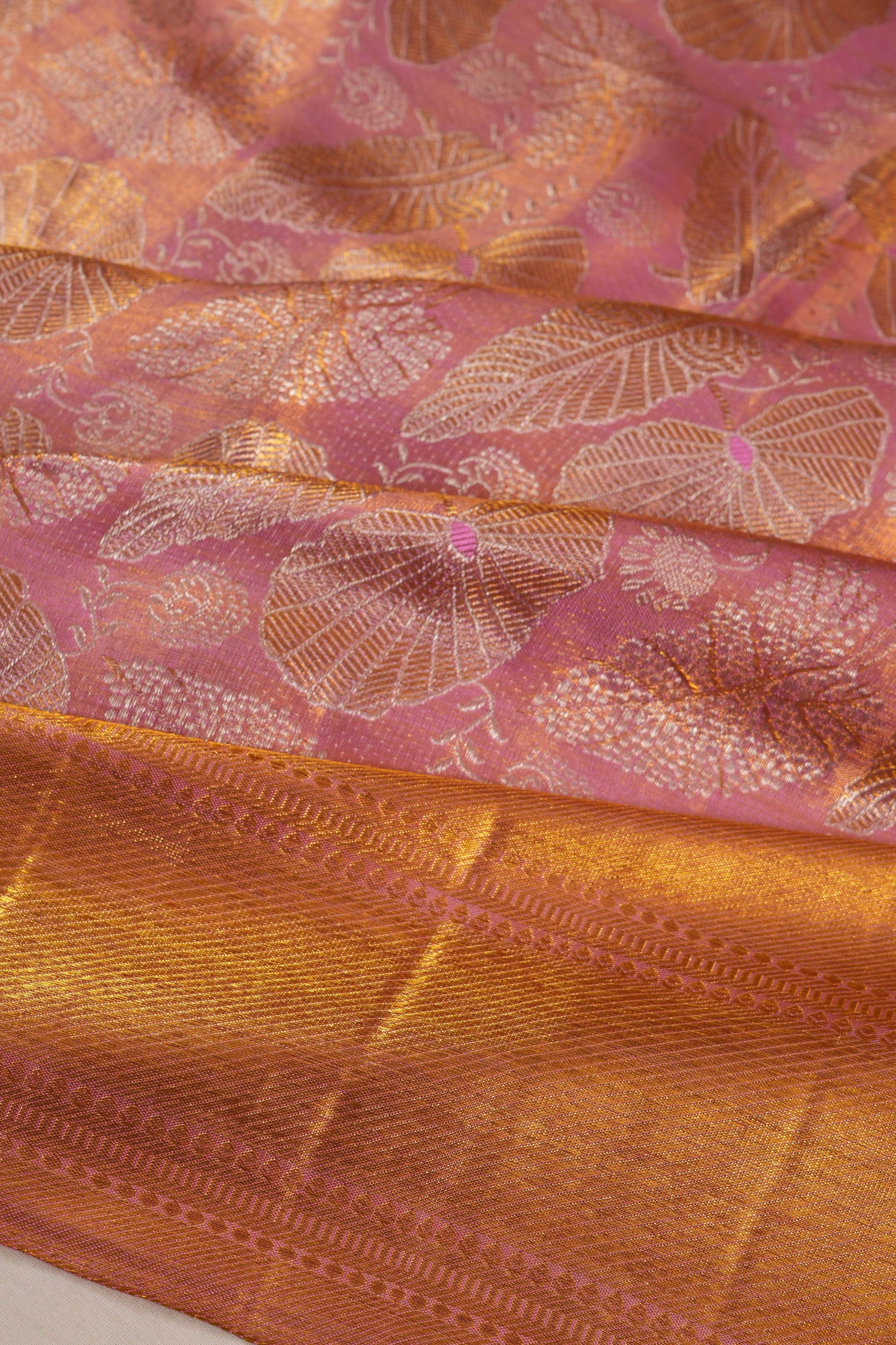 Kanchipuram Silk Tissue Brocade Lavender Saree