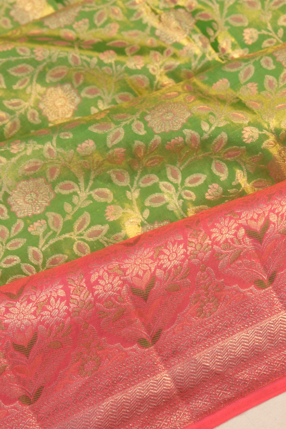 Taranga Kanchi Silk Tissue Brocade Green Saree