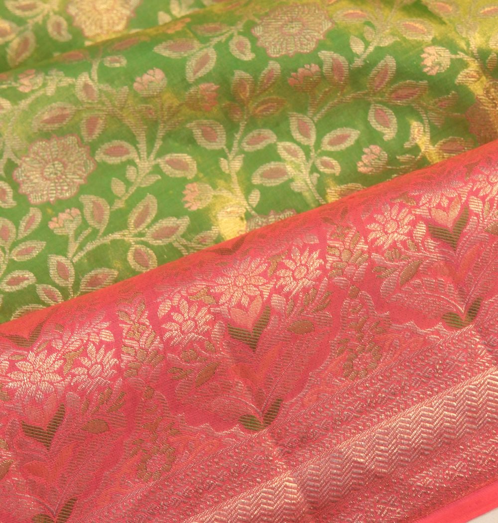 Taranga Kanchi Silk Tissue Brocade Green Saree