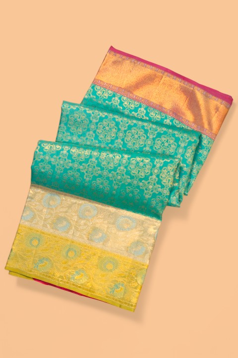 Taranga Kanchi Silk Brocade Blue Saree With Ganga Jamuna Border