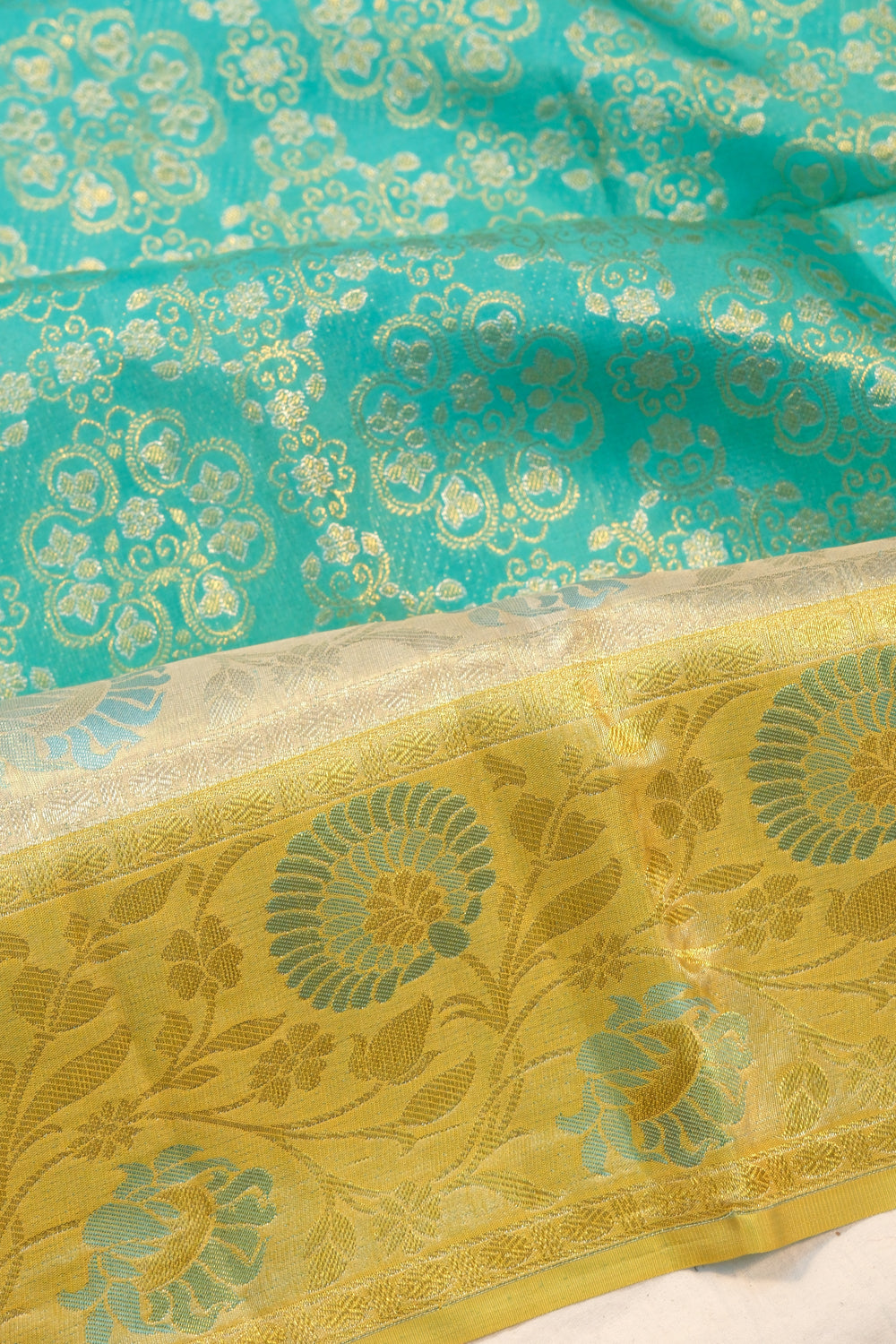 Taranga Kanchi Silk Brocade Blue Saree With Ganga Jamuna Border