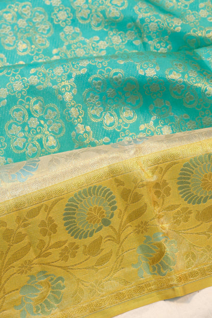 Taranga Kanchi Silk Brocade Blue Saree With Ganga Jamuna Border