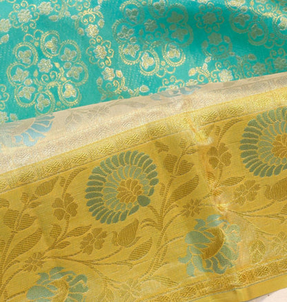 Taranga Kanchi Silk Brocade Blue Saree With Ganga Jamuna Border