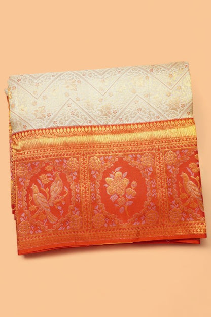 Taranga Kanchi Silk Brocade Cream Saree