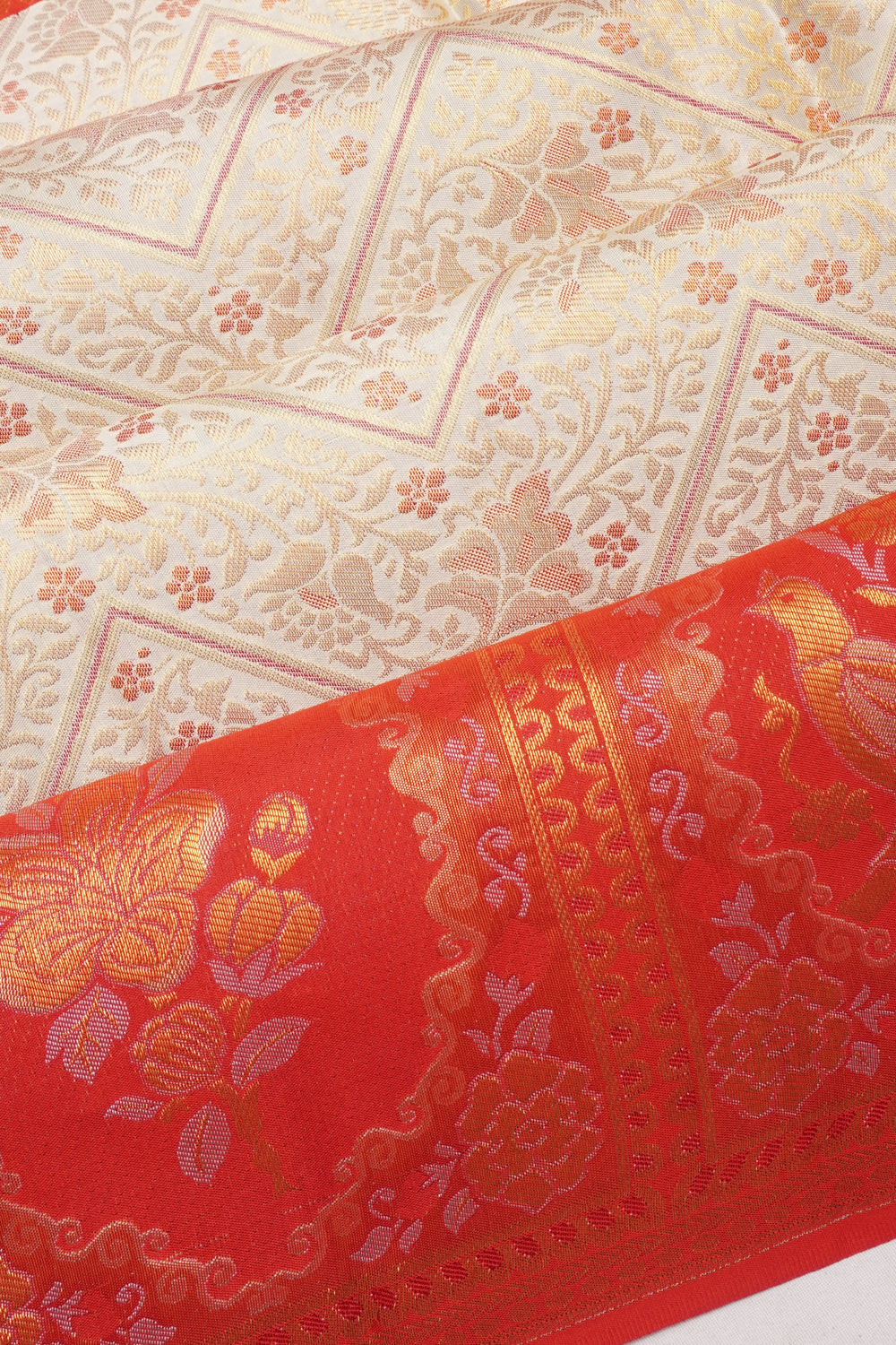 Taranga Kanchi Silk Brocade Cream Saree