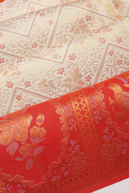 Taranga Kanchi Silk Brocade Cream Saree