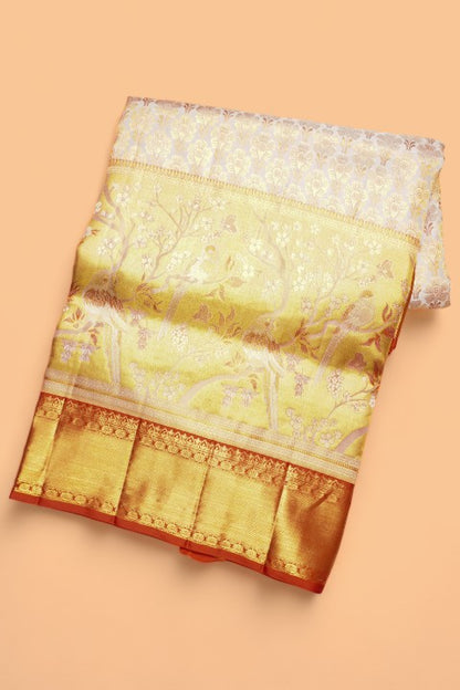 Taranga Kanchi Silk Brocade White Saree