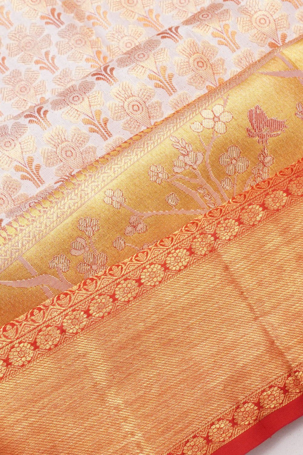 Taranga Kanchi Silk Brocade White Saree