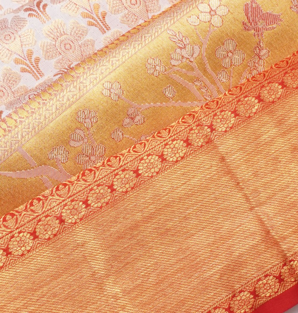 Taranga Kanchi Silk Brocade White Saree