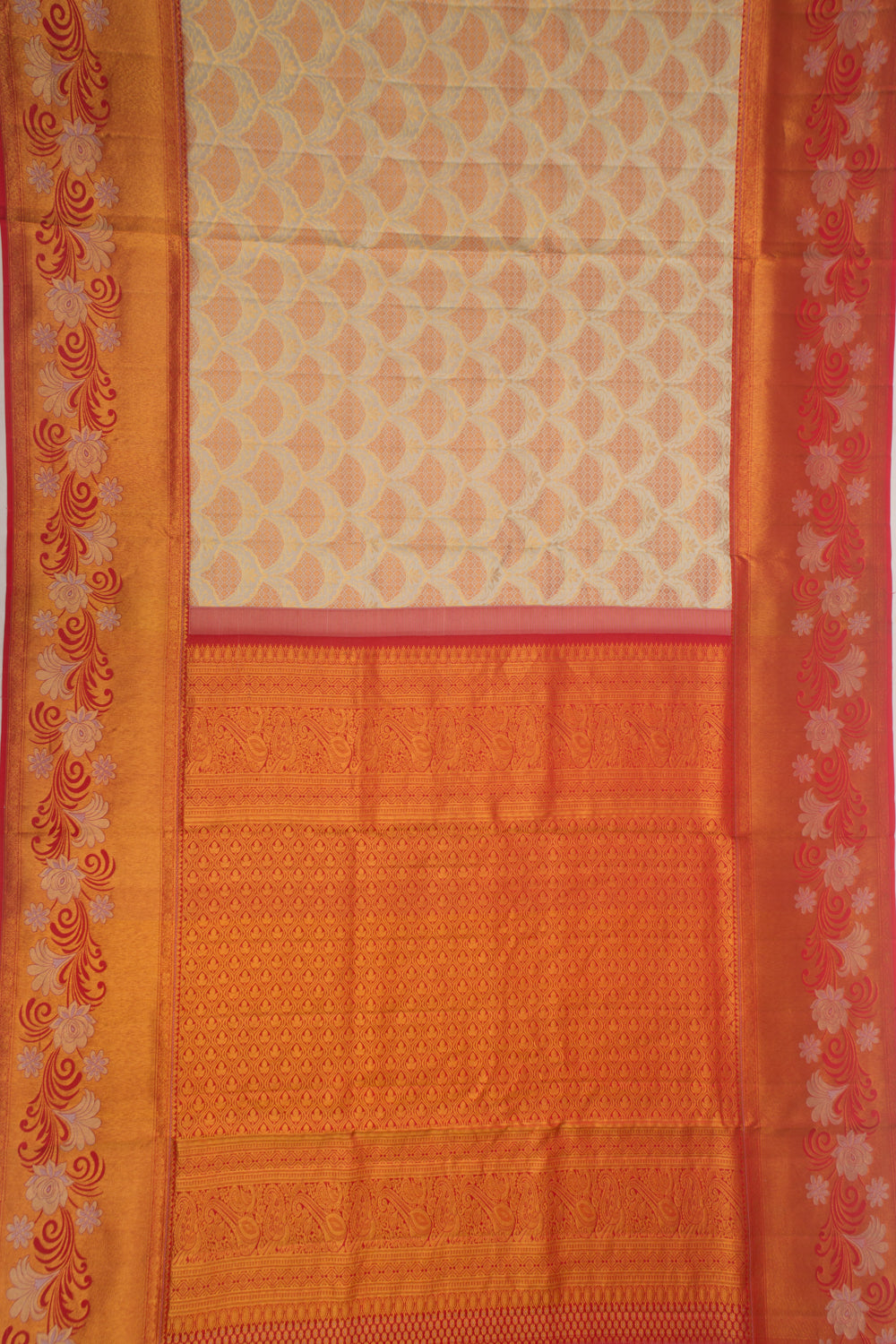 Taranga Kanchi Silk Tissue Brocade Cream Saree