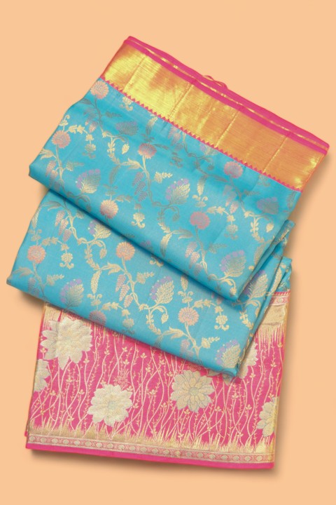 Taranga Kanchi Silk Brocade Jaal Sky Blue Saree