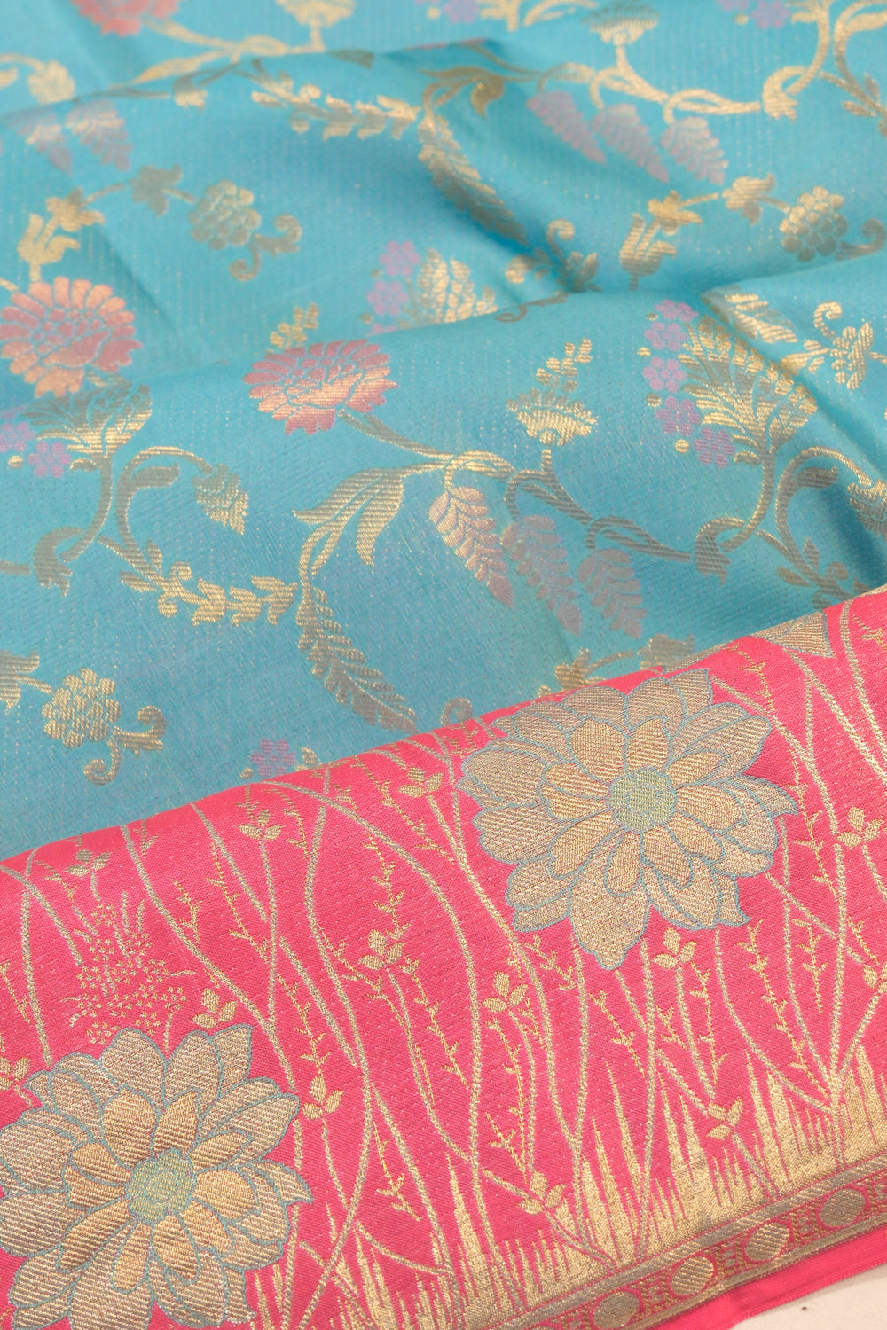 Taranga Kanchi Silk Brocade Jaal Sky Blue Saree