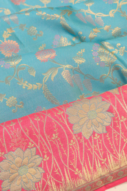 Taranga Kanchi Silk Brocade Jaal Sky Blue Saree