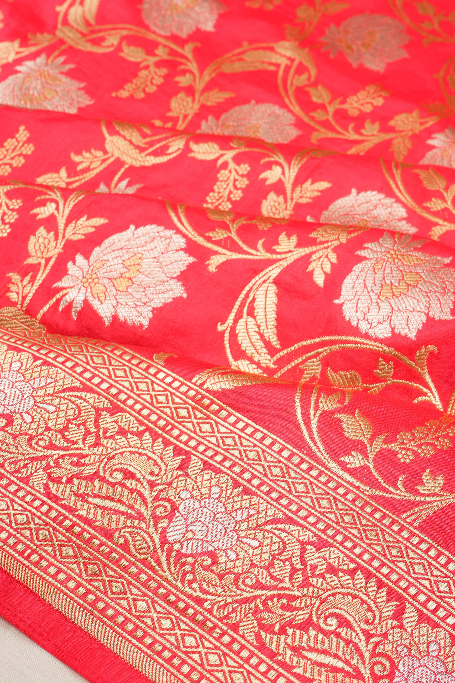 Banarasi Silk Jaal Reddish Pink Saree