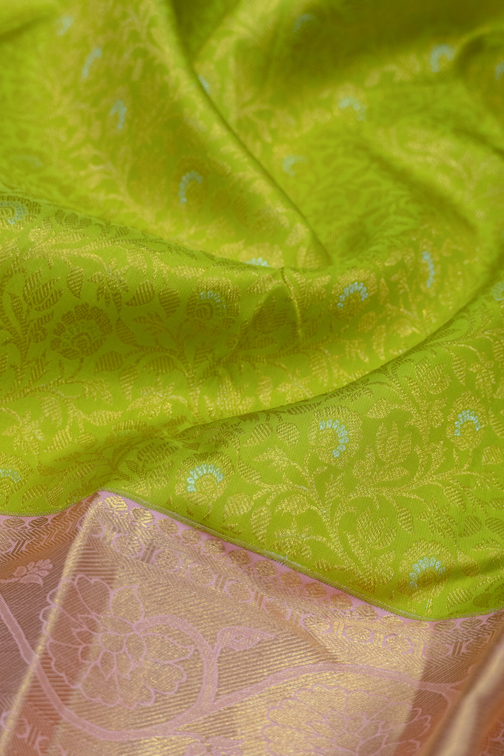 Kanchipuram Silk Brocade Parrot Green Saree