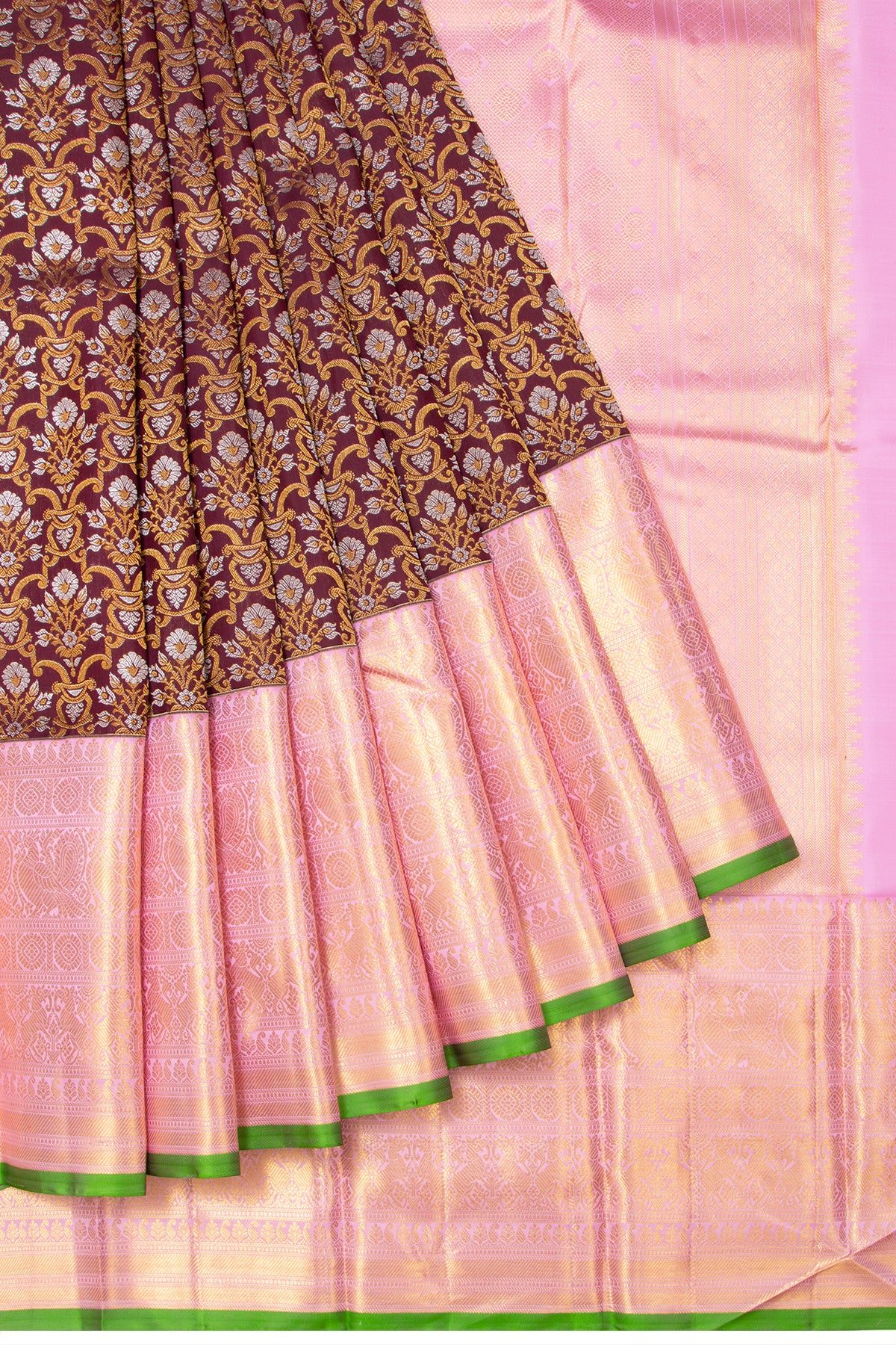 Kanchipuram Silk Brocade Brown Saree