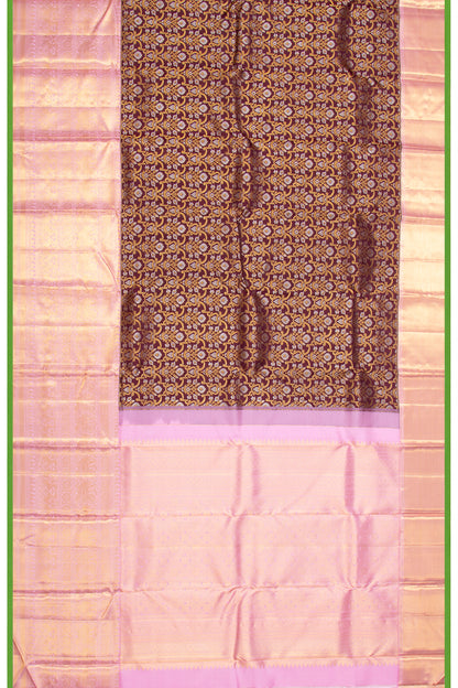 Kanchipuram Silk Brocade Brown Saree