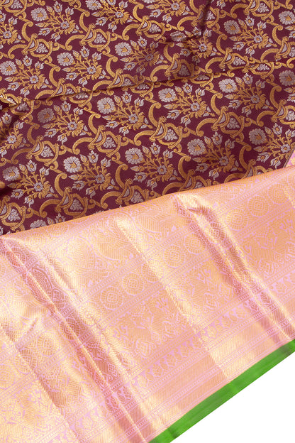 Kanchipuram Silk Brocade Brown Saree