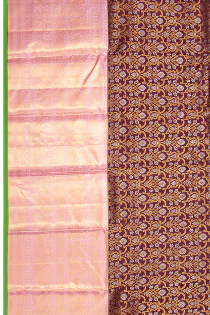 Kanchipuram Silk Brocade Brown Saree