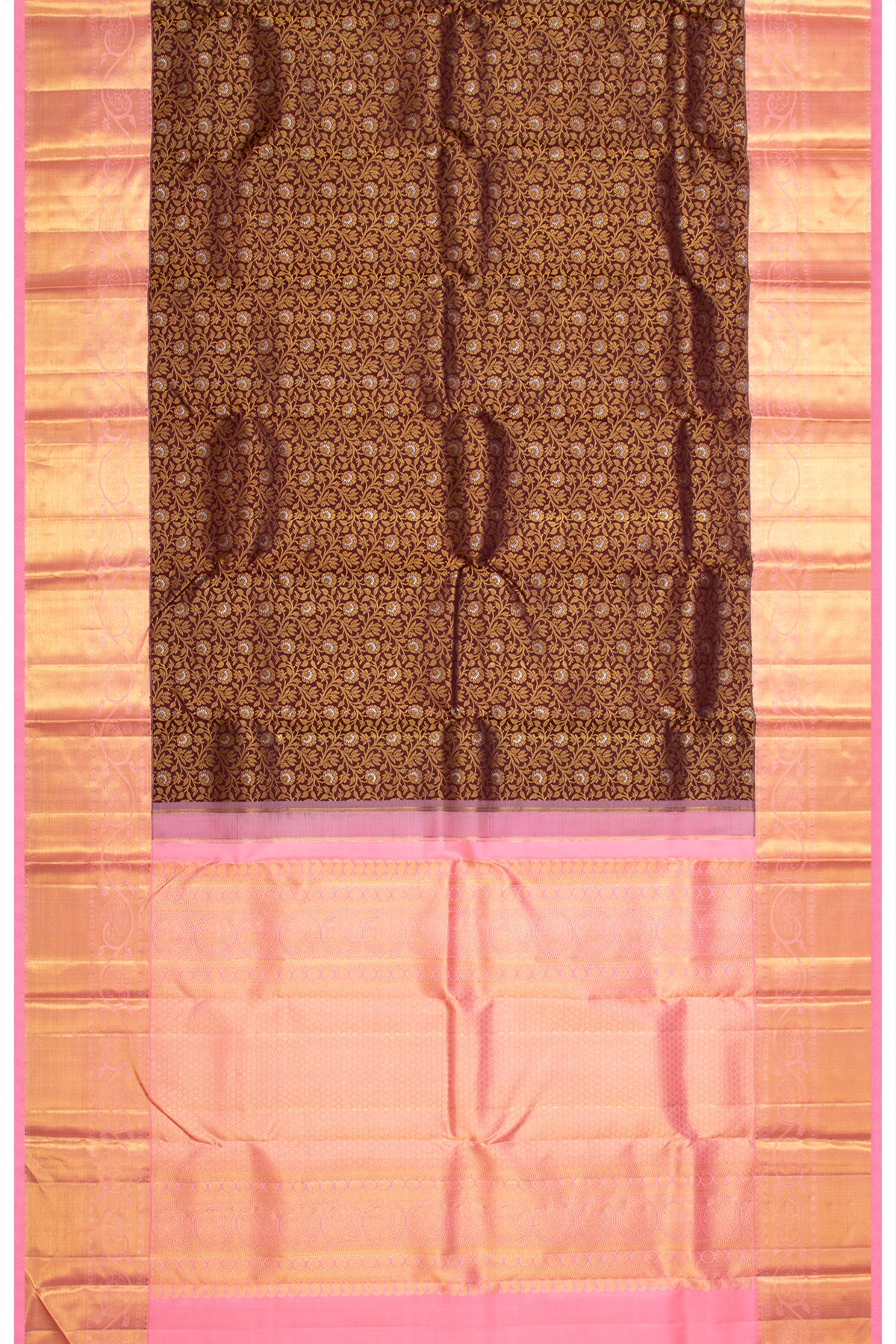 Kanchipuram Silk Brocade Brown Saree