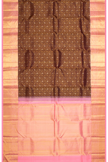 Kanchipuram Silk Brocade Brown Saree