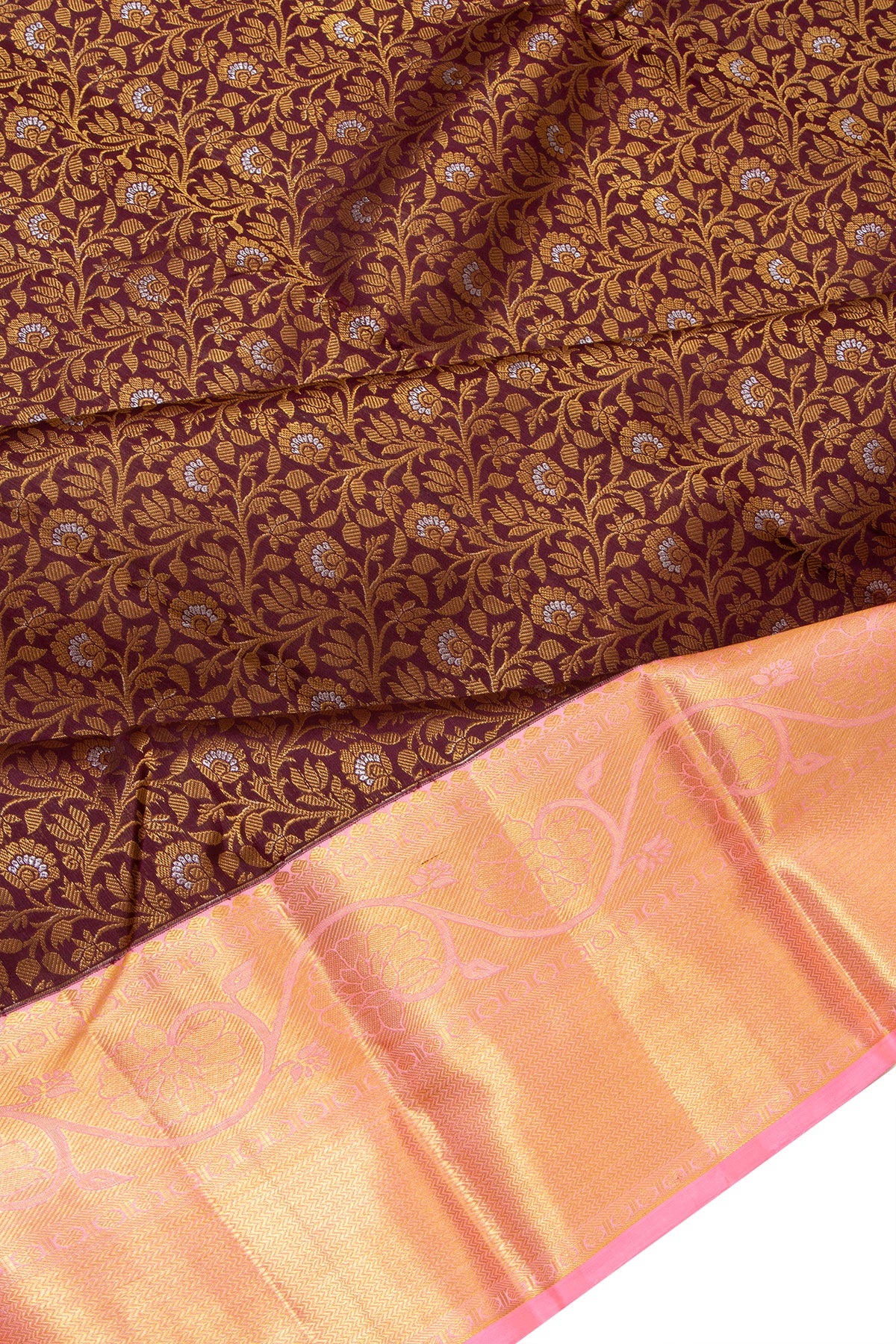 Kanchipuram Silk Brocade Brown Saree