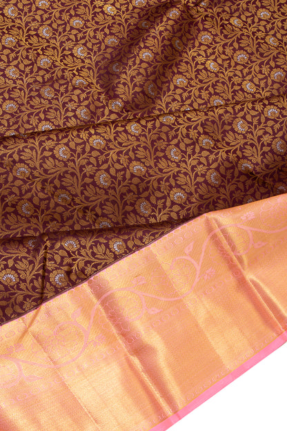 Kanchipuram Silk Brocade Brown Saree