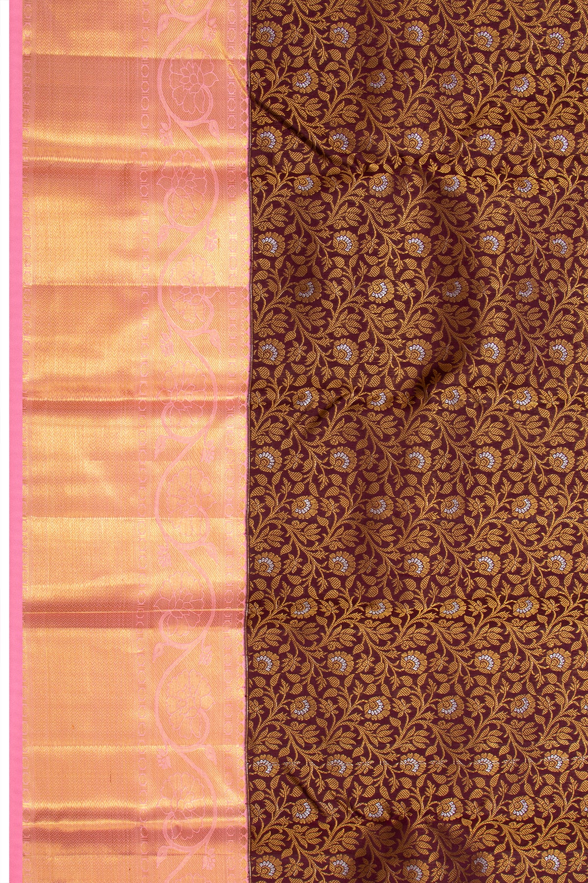 Kanchipuram Silk Brocade Brown Saree