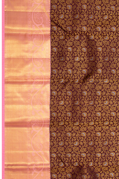 Kanchipuram Silk Brocade Brown Saree