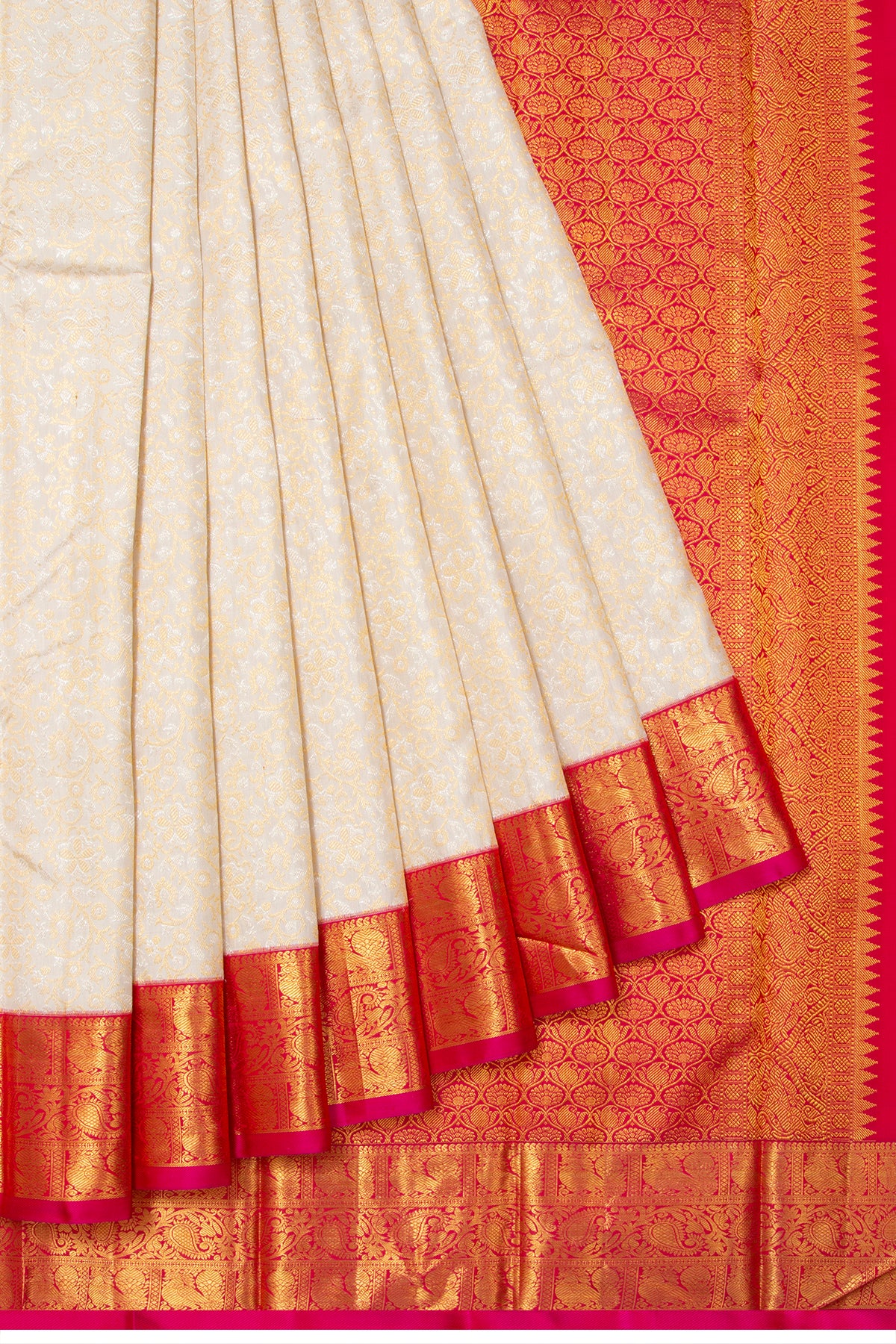 Kanchipuram Silk Brocade Off White Saree