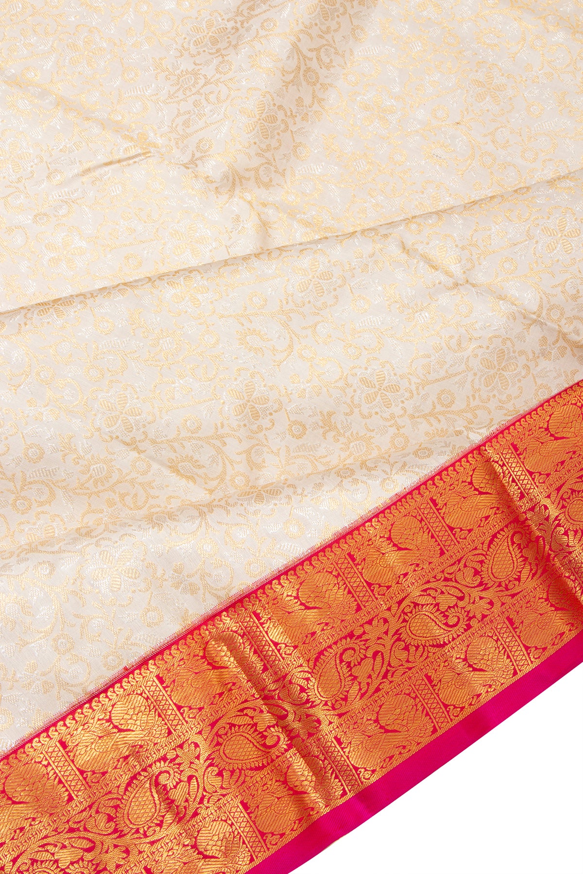 Kanchipuram Silk Brocade Off White Saree