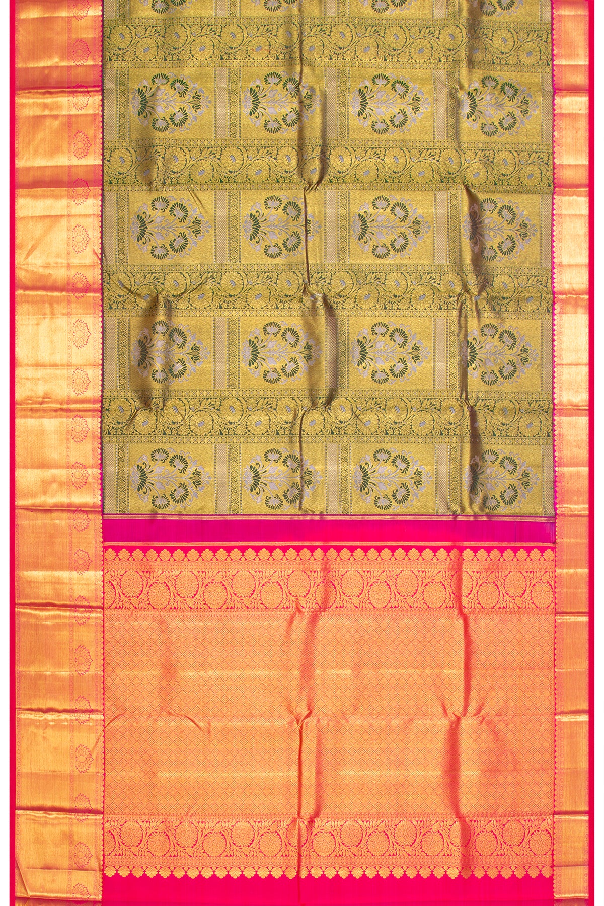 Kanchipuram Silk Brocade Bottle Green Saree