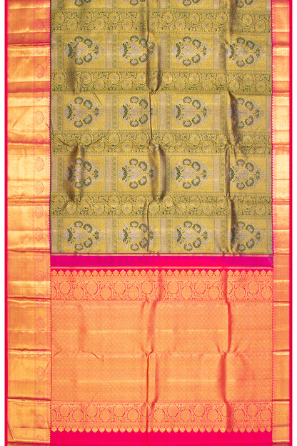 Kanchipuram Silk Brocade Bottle Green Saree