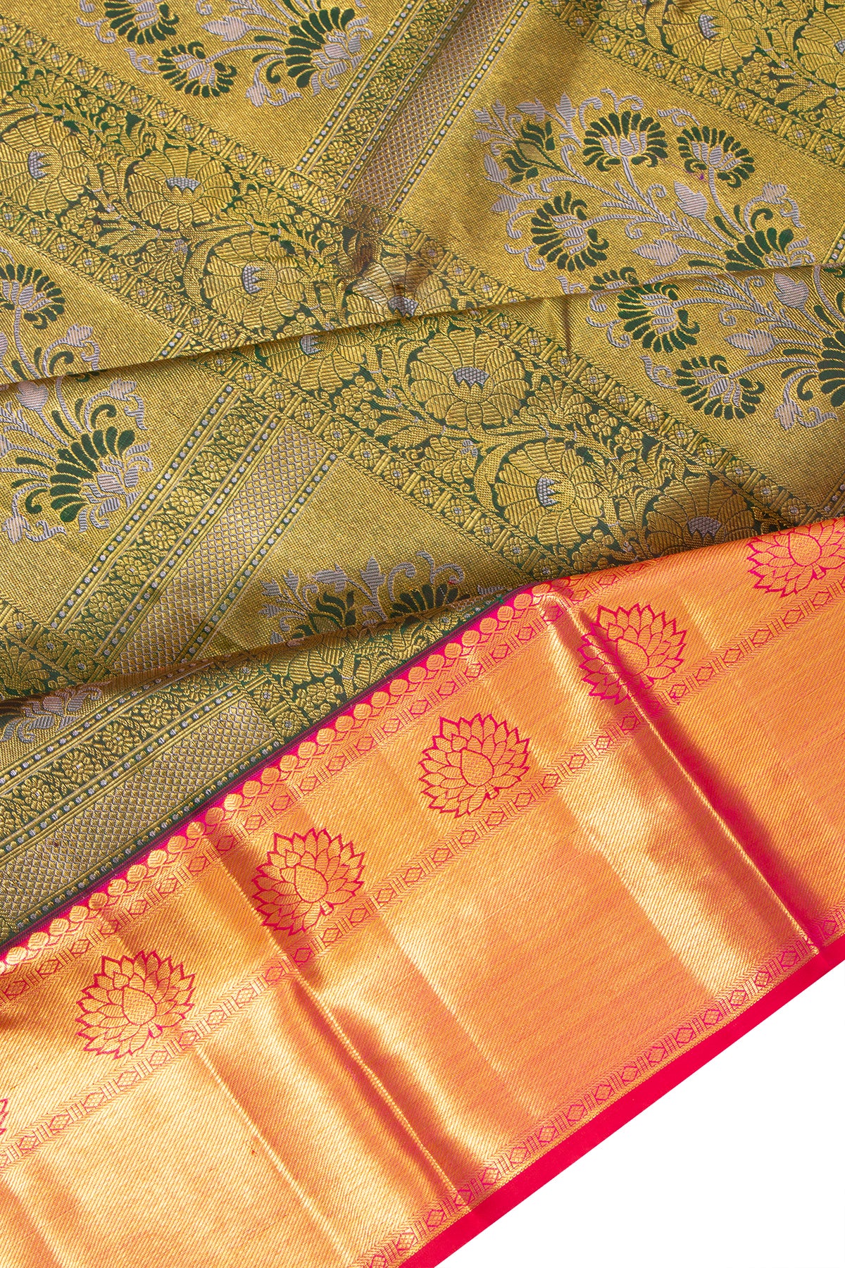 Kanchipuram Silk Brocade Bottle Green Saree