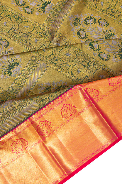 Kanchipuram Silk Brocade Bottle Green Saree