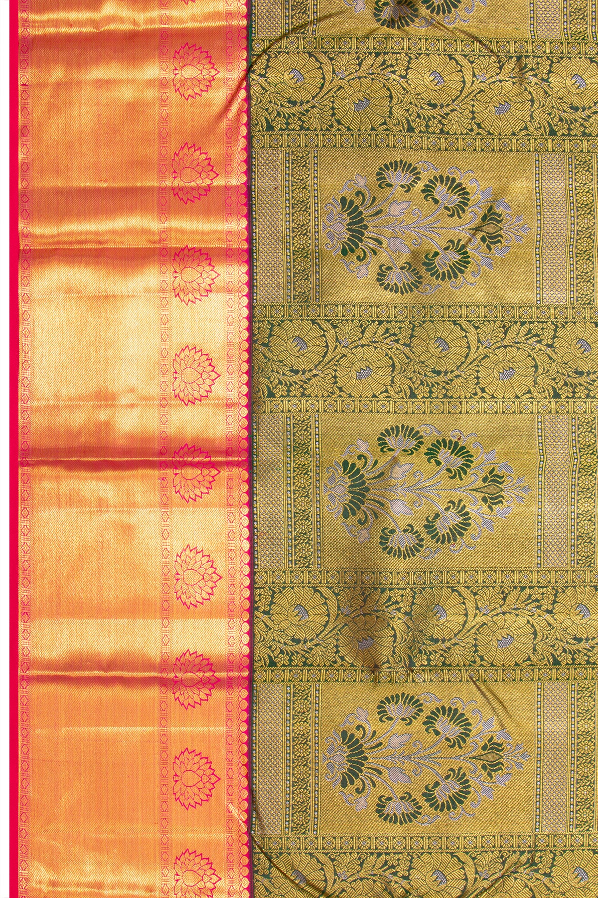 Kanchipuram Silk Brocade Bottle Green Saree
