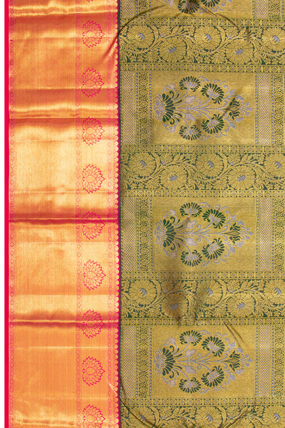 Kanchipuram Silk Brocade Bottle Green Saree
