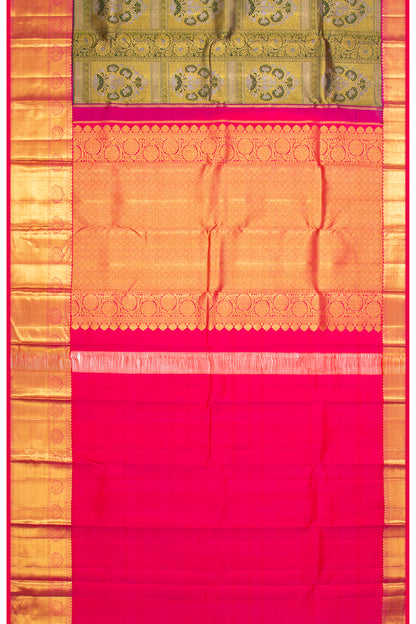 Kanchipuram Silk Brocade Bottle Green Saree